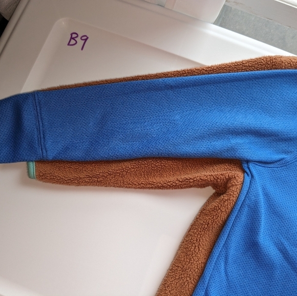 Zutano Fleece Jacket with a Hood. Brown with teal. - Picture 3 of 8